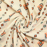 Voile polycoton imprimé losange en fête fond blanc cassé