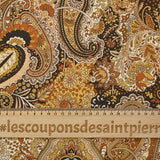Voile de viscose imprimé cachemire automnale jaune fond marron