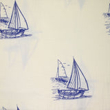 Double gaze imprimée bateau bleu fond écru