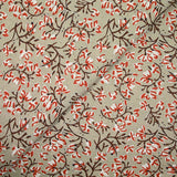 Coton indien imprimé branche et fleur brique fond taupe