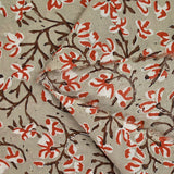 Coton indien imprimé branche et fleur brique fond taupe