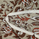 Coton indien imprimé fleur marron et brique fond taupe