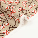 Coton indien imprimé branche et fleur brique fond taupe
