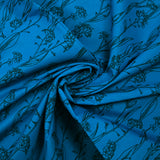 Popeline de coton imprimée fleur fine noir fond turquoise