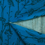 Popeline de coton imprimée fleur fine noir fond turquoise
