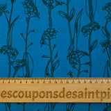 Popeline de coton imprimée fleur fine noir fond turquoise