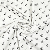Coton imprimé ancre marine noire fond blanc
