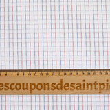 Popeline polycoton à petits carreaux fil rouge et bleu fond blanc