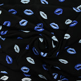 Satin viscose crepe blue mouth black background