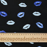 Satin viscose crepe blue mouth black background