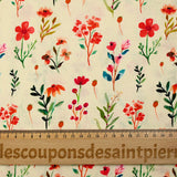 Popeline de coton imprimée champêtre orange fond écru