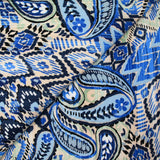 Viscose matelassée double face ikat et cachemire bleu et vert d'eau au mètre