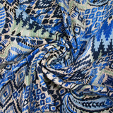 Viscose matelassée double face ikat et cachemire bleu et vert d'eau au mètre