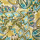 Viscose matelassée double face ikat et cachemire vert et ocre au mètre