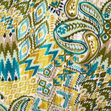 Viscose matelassée double face ikat et cachemire vert et ocre au mètre