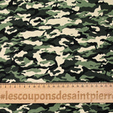Popeline de coton imprimée camouflage vert