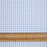 Popeline polycoton jacquard à carreaux bleu denim fond blanc