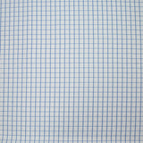 Popeline polycoton jacquard à carreaux bleu denim fond blanc