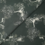 Crêpe viscose imprimé cerf en pleine nature fond gris