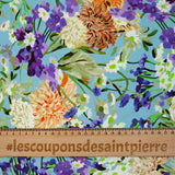 Popeline de coton imprimée champêtre orange fond bleu
