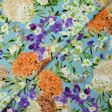 Popeline de coton imprimée champêtre orange fond bleu