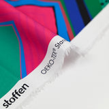 Popeline de coton imprimée chevrons rétro rose et bleu