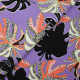 Lin viscose imprimé pluie de monsteras fond violet