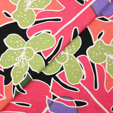 Lin viscose imprimé jardin tropical rose corail fond noir