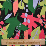 Lin viscose imprimé nature abstraite fuchsia fond noir