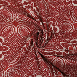 Coton tissé aspect lin imprimé arabesque rouge brique
