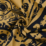 Gabardine de coton élasthanne ornement beige et bleu nuit