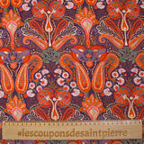 Pana de algodón con estampado paisley naranja y fondo morado