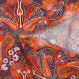Pana de algodón con estampado paisley naranja y fondo morado