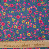 Cotton corduroy printed with wind of flowers, barbel blue background