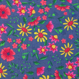 Cotton corduroy printed with wind of flowers, barbel blue background