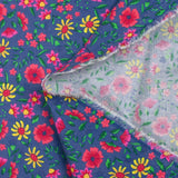 Cotton corduroy printed with wind of flowers, barbel blue background