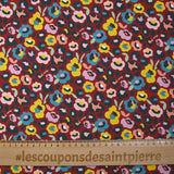 Pana de algodón estampado flores fondo leopardo burdeos