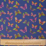 Cotton corduroy printed with butterflies indigo background