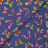 Cotton corduroy printed with butterflies indigo background