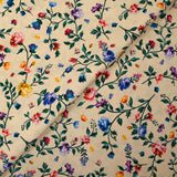 Satin polyester imprimé herbier fond beige clair