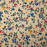 Satin polyester imprimé herbier fond beige clair