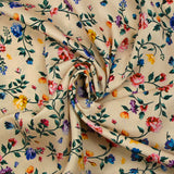 Satin polyester imprimé herbier fond beige clair