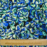 Maille de viscose satinée imprimée hortensia bleu fond noir