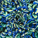Maille de viscose satinée imprimée hortensia bleu fond noir