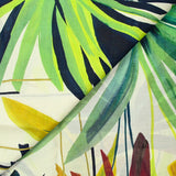 Voile de coton imprimé jungle vert fond blanc cassé
