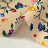 Satin polyester imprimé herbier fond beige clair