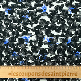Crêpe viscose imprimé esquisse de fleurs noir et bleu