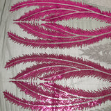 Tulle sequin plumes royales argent et fuchsia
