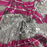 Tulle sequin plumes royales argent et fuchsia