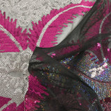 Tulle sequin plumes royales argent et fuchsia